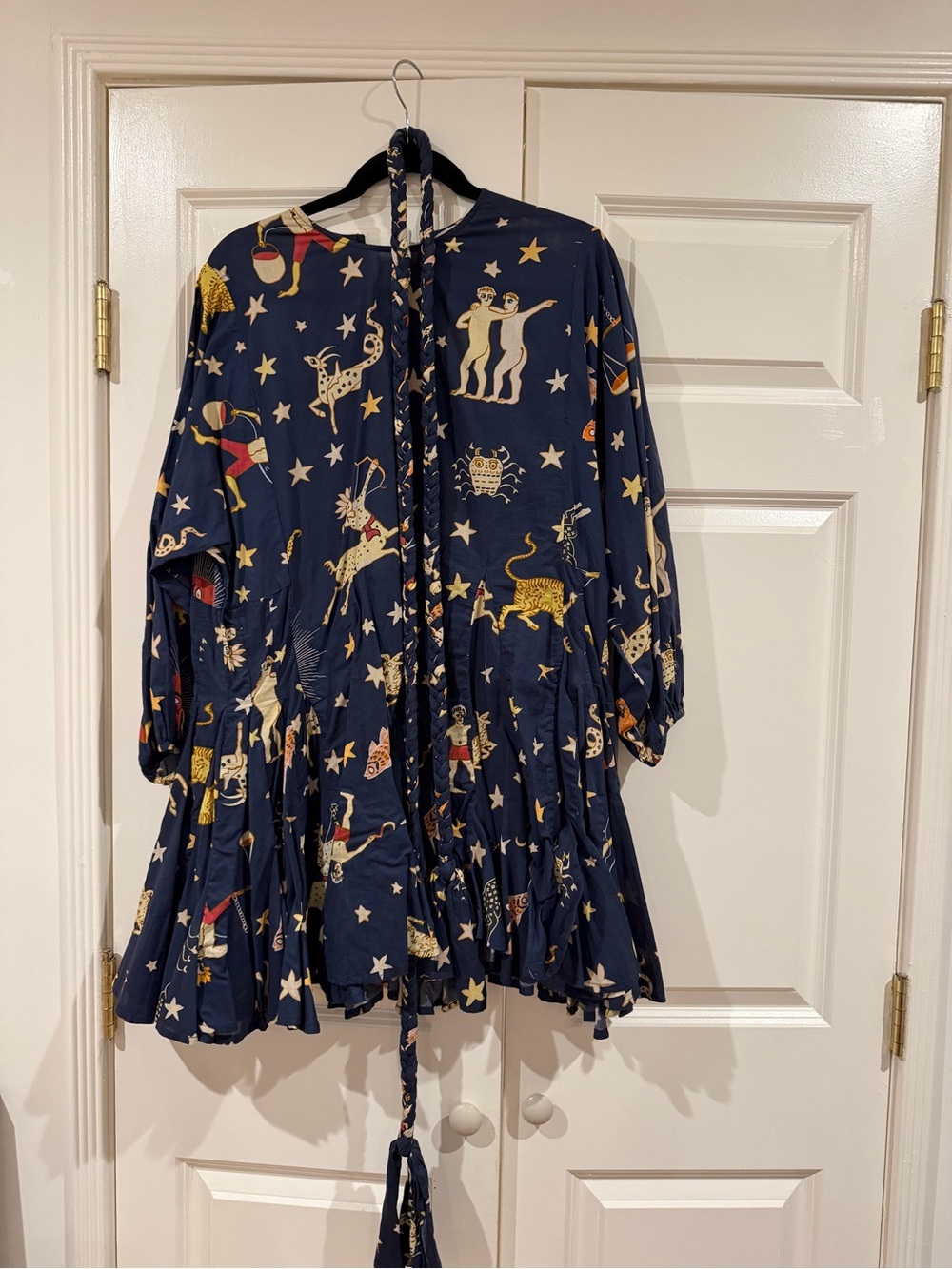 Rhode Resort Navy Zodiac Print Ruffle Hem Mini Dress